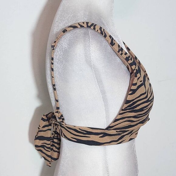 Aerie Tan and Black Tiger Print Bikini Top NWT Size Medium Triangle Bikini Top - Picture 3 of 10